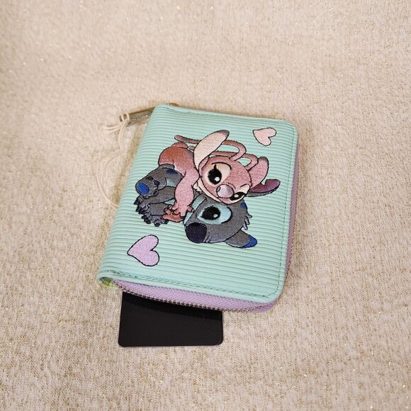 Loungefly Disney Lilo and Stitch Angel Corduroy Pastel Color Block Zip Wallet - Picture 9 of 13